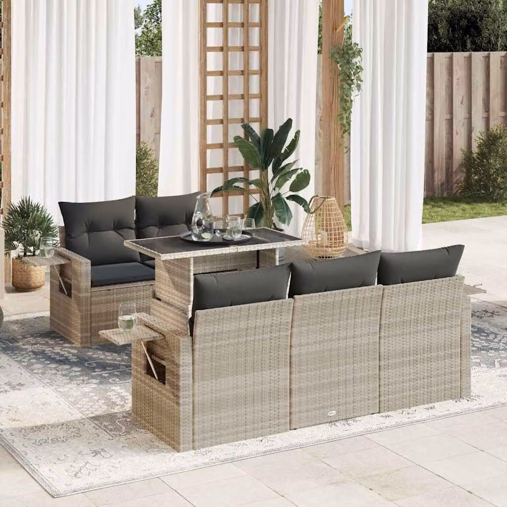 Set Divano da Giardino vidaXL 6 Pezzi a Forma di L con Cuscini Grigio Moderno in Polyrattan e Acciaio
