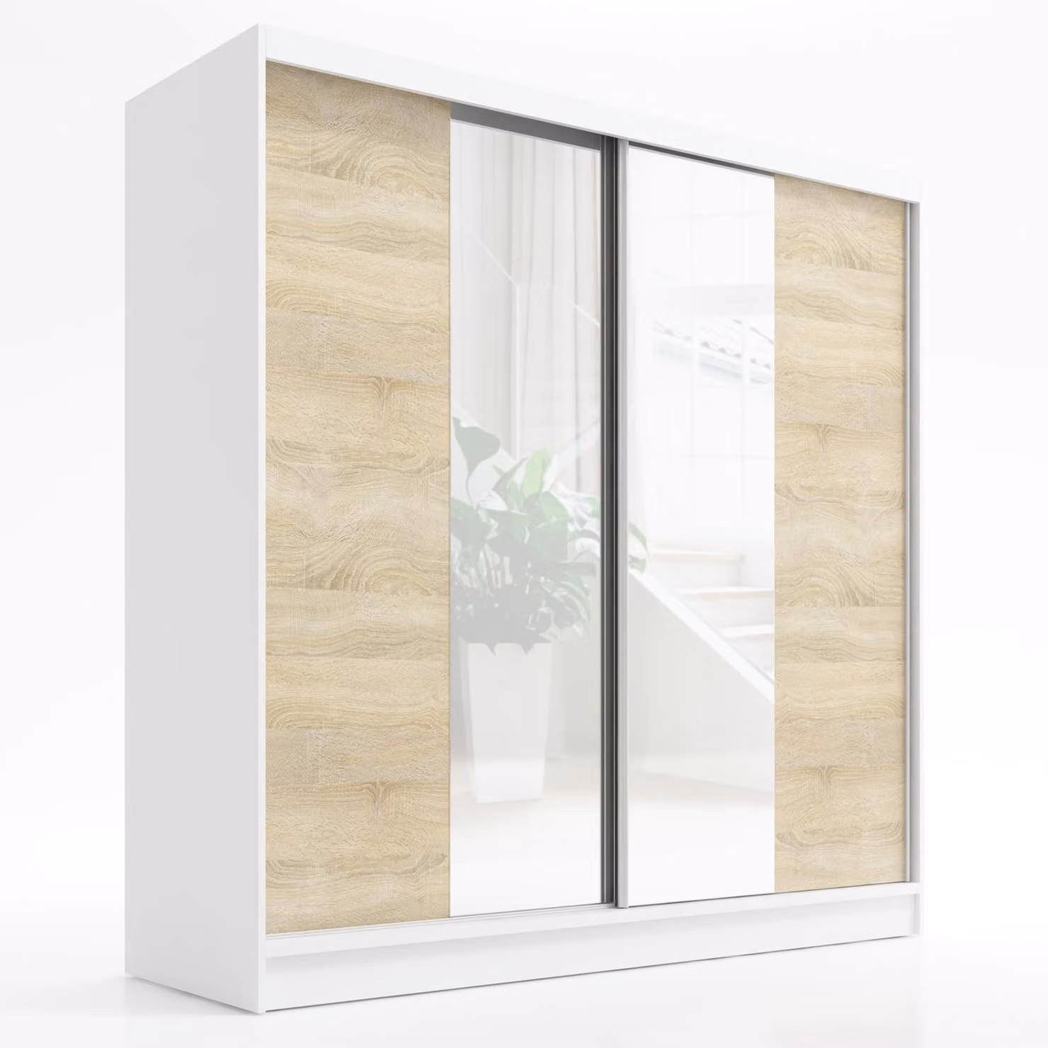 Armadio a battente, 2 ante, con specchio, modello SOLO 200 (bianco, effetto legno Sonoma)
