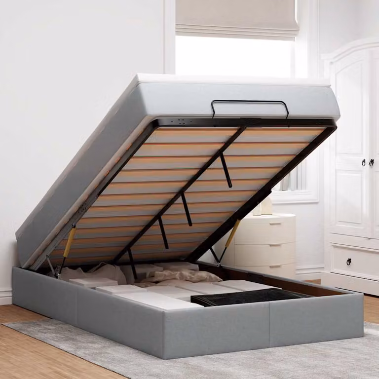 vidaXL Struttura Letto con Contenitore a Sollevamento e Materasso in Tessuto, L/P/H: 120 x 200 x 28 cm, Grigio e Bianco