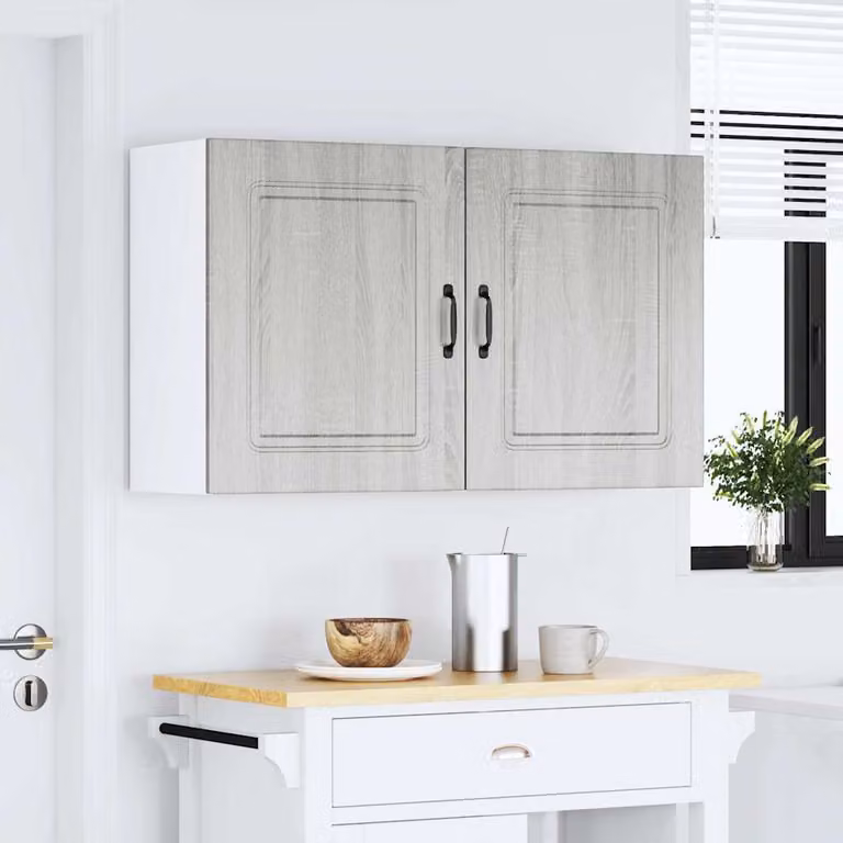 Set di 2 pensili da cucina Kalmar vidaXL in legno e MDF grigio opaco con ante a battente