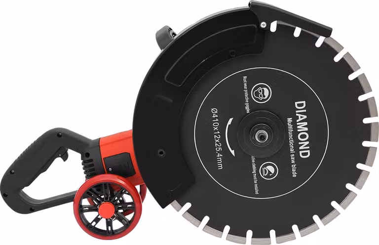 Sega per calcestruzzo, funzionamento senza polvere, potente motore da 4000 W, rosso