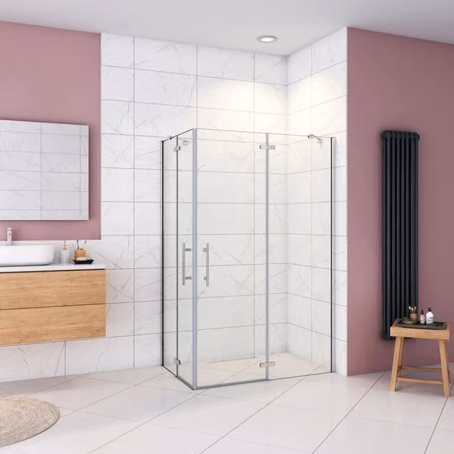 76x76x195 cm Box Doccia Ad Angolo Doppie Porte Apertura Battente in Vetro 6 mm Temperato Anticalcare Trasparente con 2 Barre Stabilizzatrici Cromo Lucido