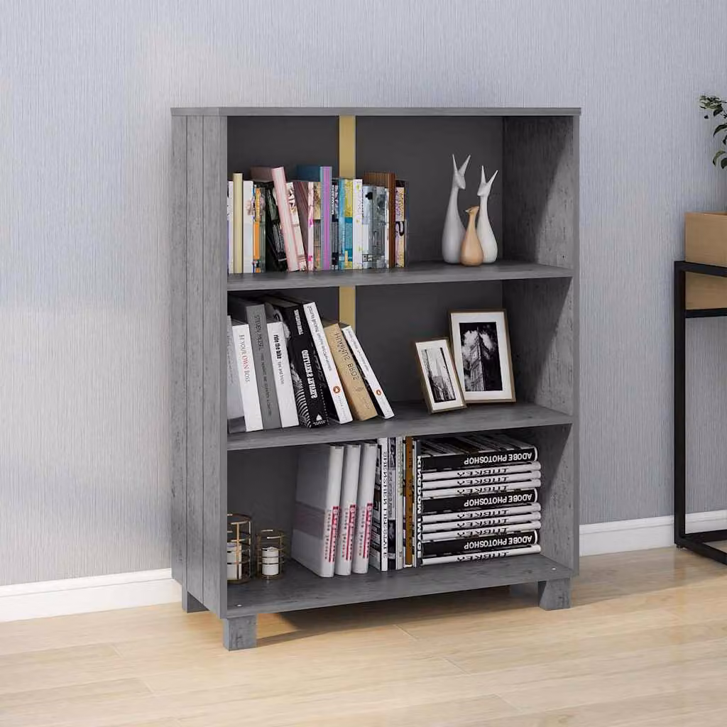 Libreria HAMAR vidaXL in legno massello di pino, Grigio, L 85 cm x P 35 cm x H 112 cm