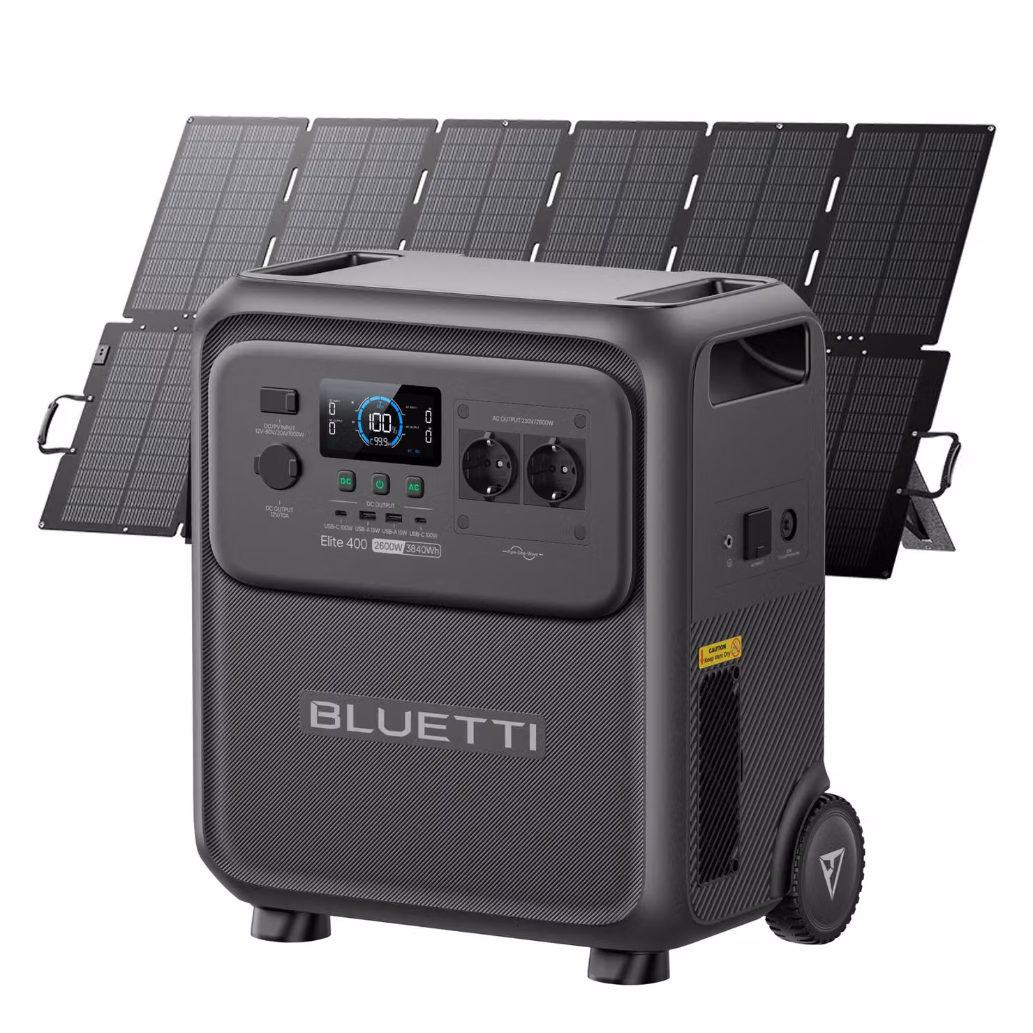 Generatore solare BLUETTI Elite 400 con pannello solare da 500 W, batteria LiFePO4 da 3840 Wh, batteria di emergenza ad alta capacità e rotelle, ideale per la casa e i camper