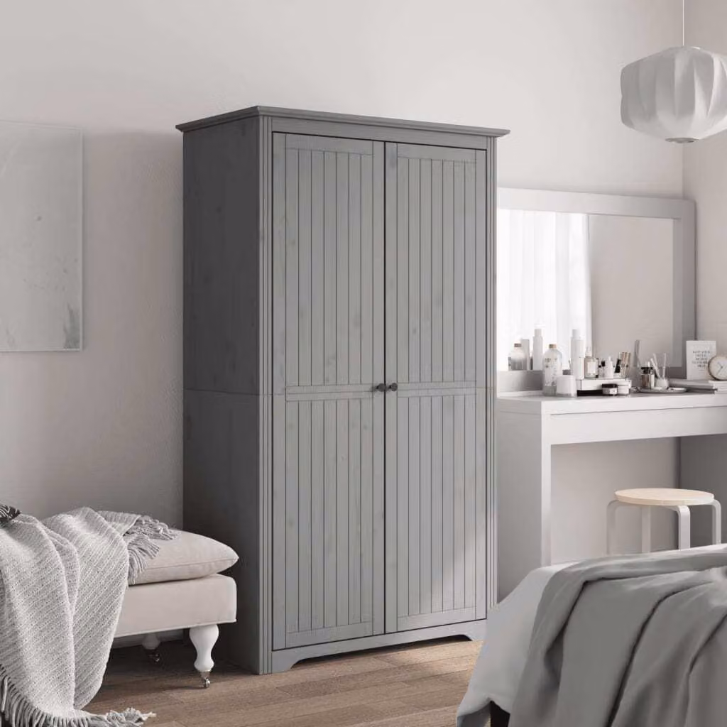 The Living Store Armadio BODO Grigio 101x52x176,5 cm in legno di pino massiccio