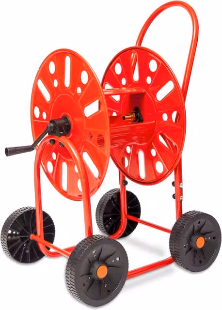 Carrello Avvolgitubo Manuale con Ruote Agrati in Acciaio Verniciato Rosso per 80 m di Tubo Ø3/4”