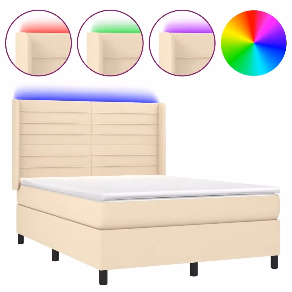 Letto a Molle vidaXL con Illuminazione LED e Porta USB in Tessuto Beige o Bianco L/P/H: 140 x 200 x 128 cm – 2