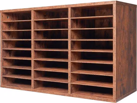Organizzatore per l'aula – Libreria con 24 scomparti e ripiano estraibile – Scrivania in legno marrone scuro per l'ufficio, la casa e la scuola