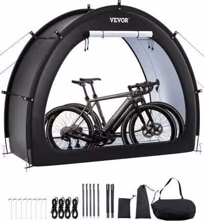Tenda per biciclette VEVOR impermeabile con finestra ventilata, carport a forma di cupola in fibra di vetro e poliestere per 1-2 bici, colore nero, L: 170,6 cm, P: 201,1 cm, H: 79,2 cm