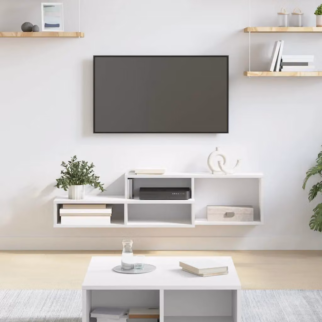 Supporto per TV da parete vidaXL in legno ingegnerizzato bianco, L 120 cm x P 25 cm x H 28,5 cm