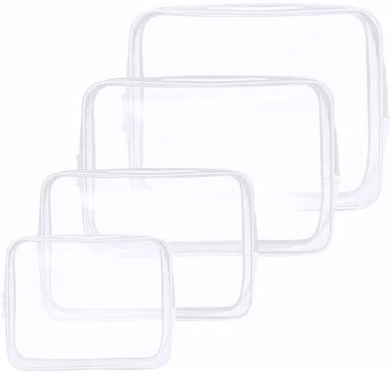 Borse da toilette da viaggio impermeabili, confezione da 4, trasparenti, in PVC, bianche