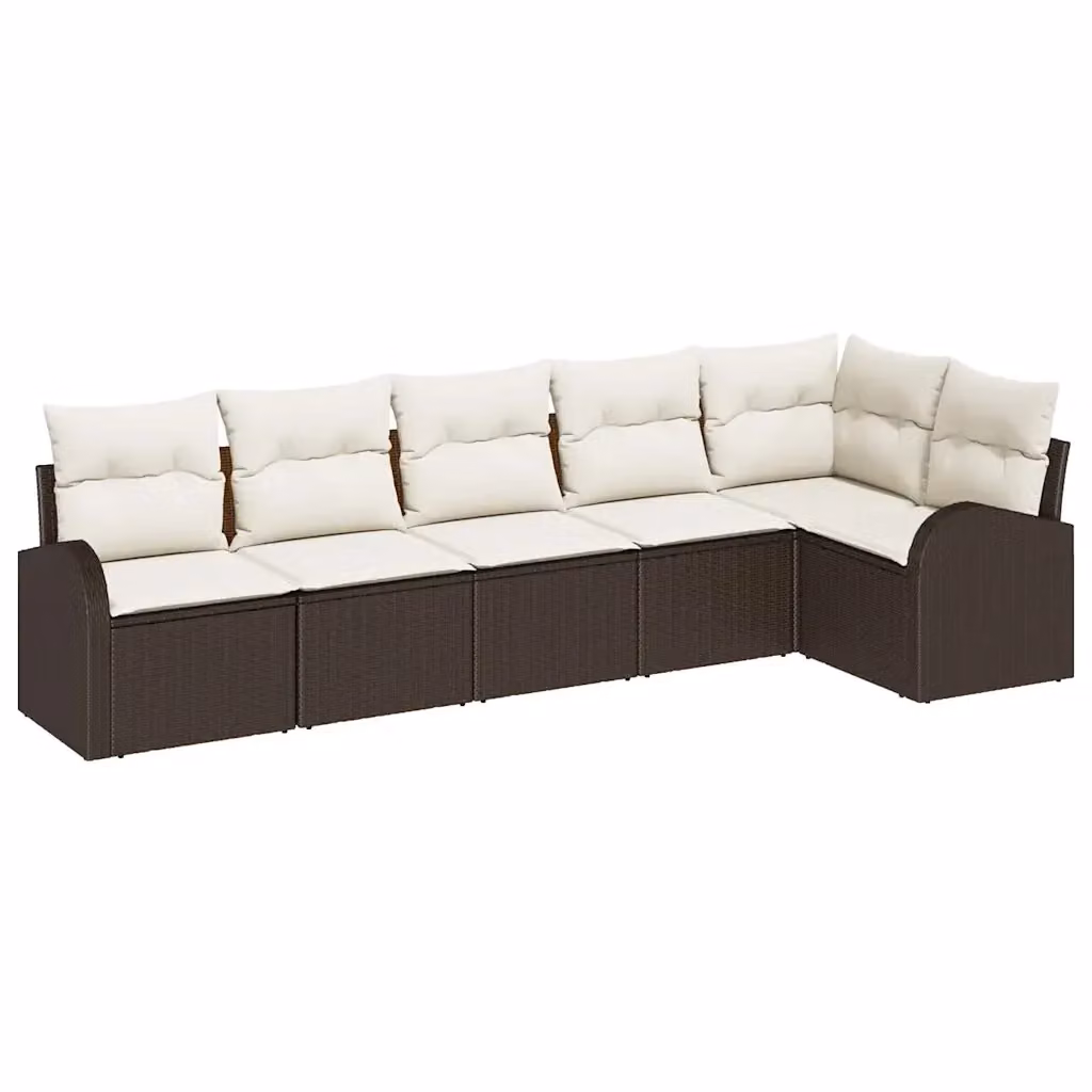 Set Divano da Giardino vidaXL 6 pz in Polyrattan Marrone e Bianco con Cuscini e Copertura per Esterno – 2