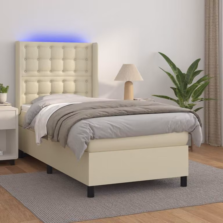 Maison Exclusive - Letto boxspring con materasso e illuminazione a LED color crema, 90x200 cm, in ecopelle