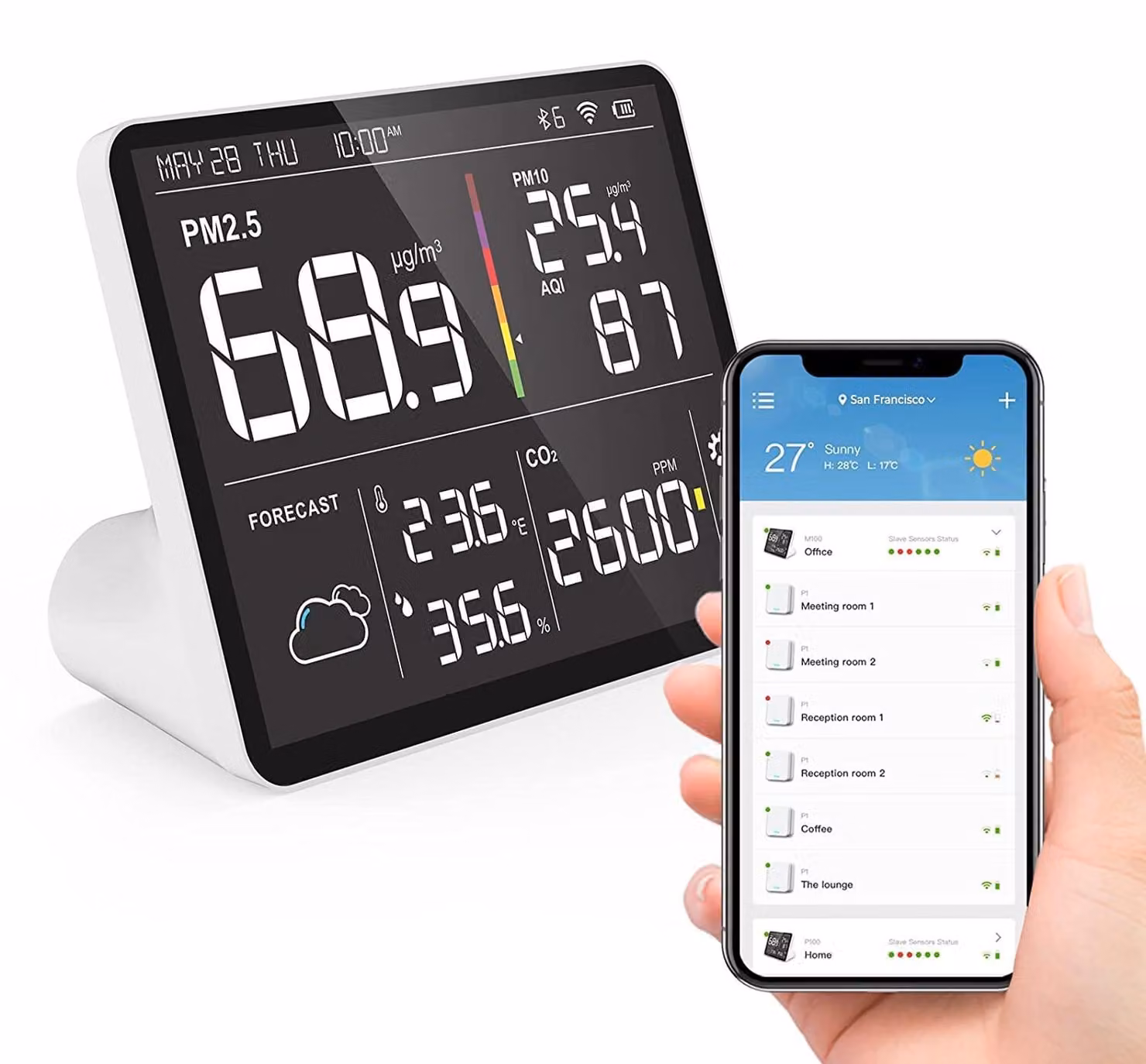 Stazione meteorologica, termometro wireless con più sensori, stazione Smart Air Wi-Fi, monitor della qualità dell'aria, M100