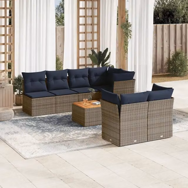 Set Divani da Giardino 8 pz con Cuscini Grigio in Polyrattan 3255851