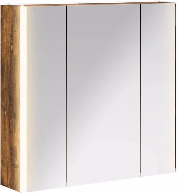 Mobiletto da bagno con illuminazione LED e ante in vetro, design moderno, colore marrone, L: 63,5 cm, H: 60,5 cm, P: 15,5 cm