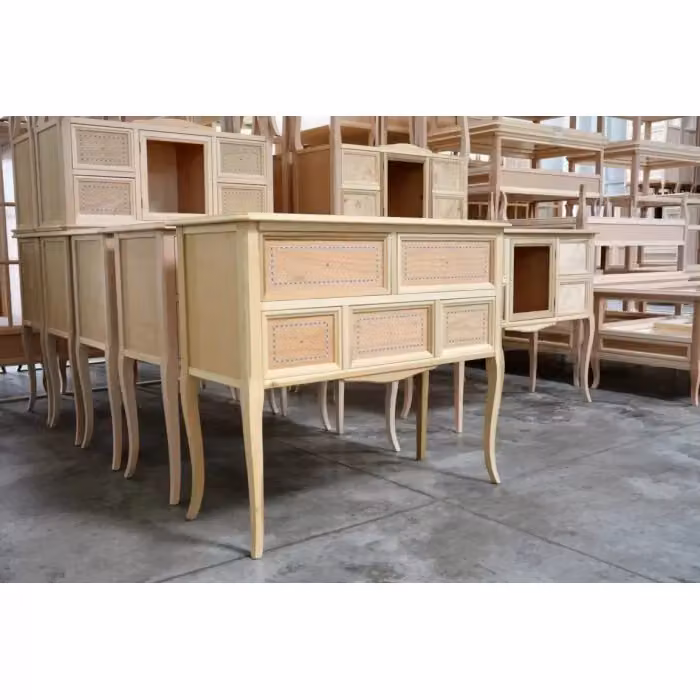 Consolle cassettiera classica in legno di pino grezzo Mobili 2G L: 98 cm, P: 35 cm, H: 85 cm