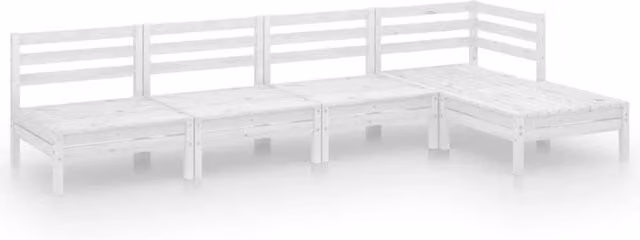 Set di mobili da giardino Outsunny in legno di pino massiccio bianco, composizione a L con 5 pezzi per esterno e terrazzo