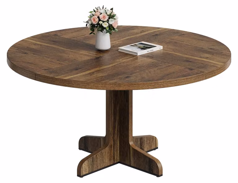 Tavolo rotondo da pranzo, diametro 120 cm - Stile moderno rustico - Adatto per 4 persone - Salvaspazio - Piccolo tavolo da cucina - Colore marrone vintage
