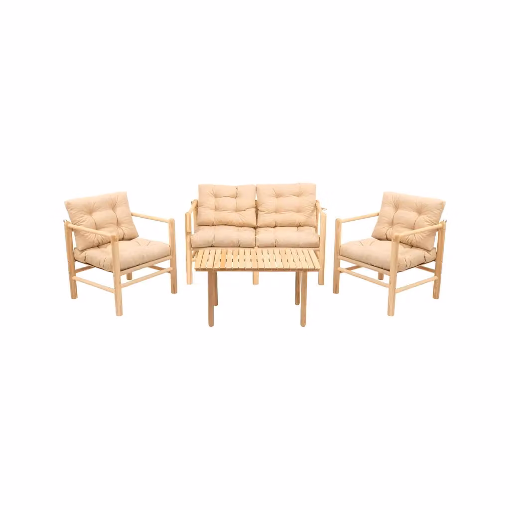 Set Tavolo e 4 Sedie Moderno DMORA in Legno, Marrone Beige e Bianco