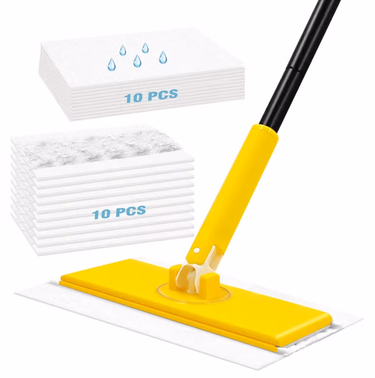 Detergente per pavimenti 2-in-1 con 10 salviette asciutte e 10 salviette umide, testina rotante a 360°