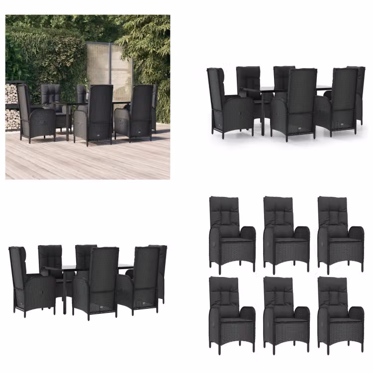 vidaXL Set da pranzo da giardino 7 pezzi con cuscini in poly rattan nero - Set da pranzo da giardino - Set da pranzo da giardino - Set da pranzo da terrazza