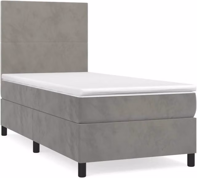 Letto singolo | Letto per adulti | Giroletto a Molle con Materasso Grigio Chiaro 80x200 cm Velluto