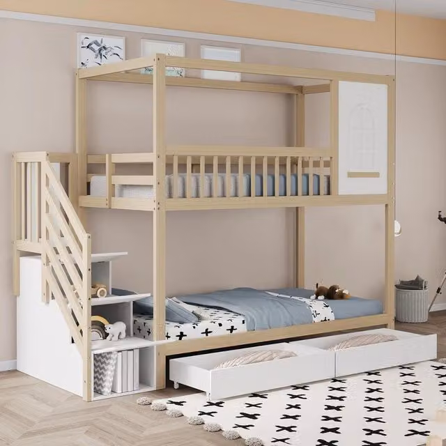 Letto a Castello Bambini in Legno Massello con Cassetti ¨C MINIMAL ¨C 90x200cm