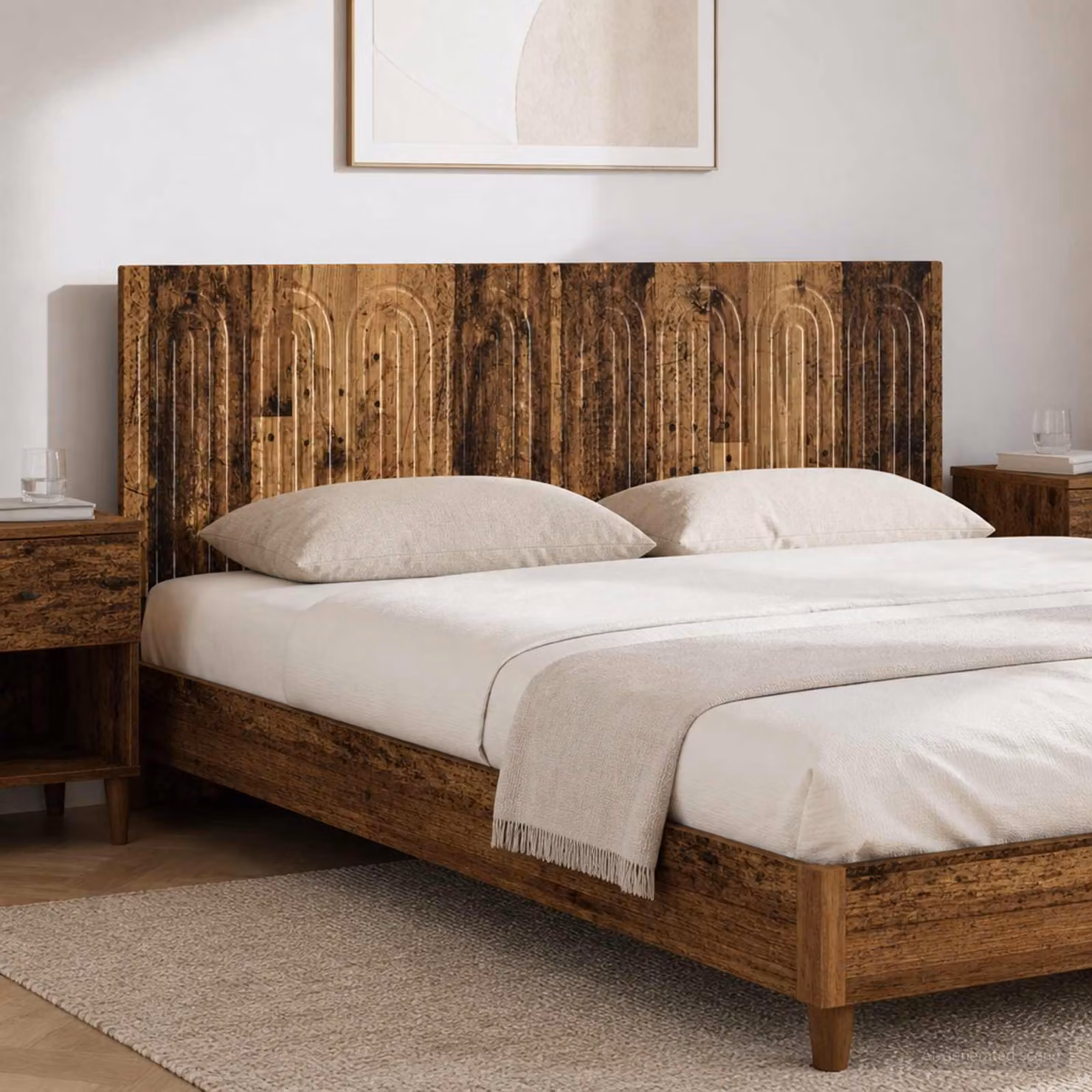Testiera da muro vidaXL ALKMAAR in legno ingegnerizzato marrone antico con design moderno a righe L: 161,0 cm, H: 50,0 cm, P: 3,0 cm