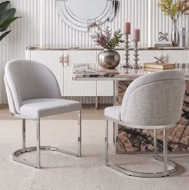 Set di 2 sedie da pranzo 59x52x85 cm grigio chiaro e argento - schienale doppio