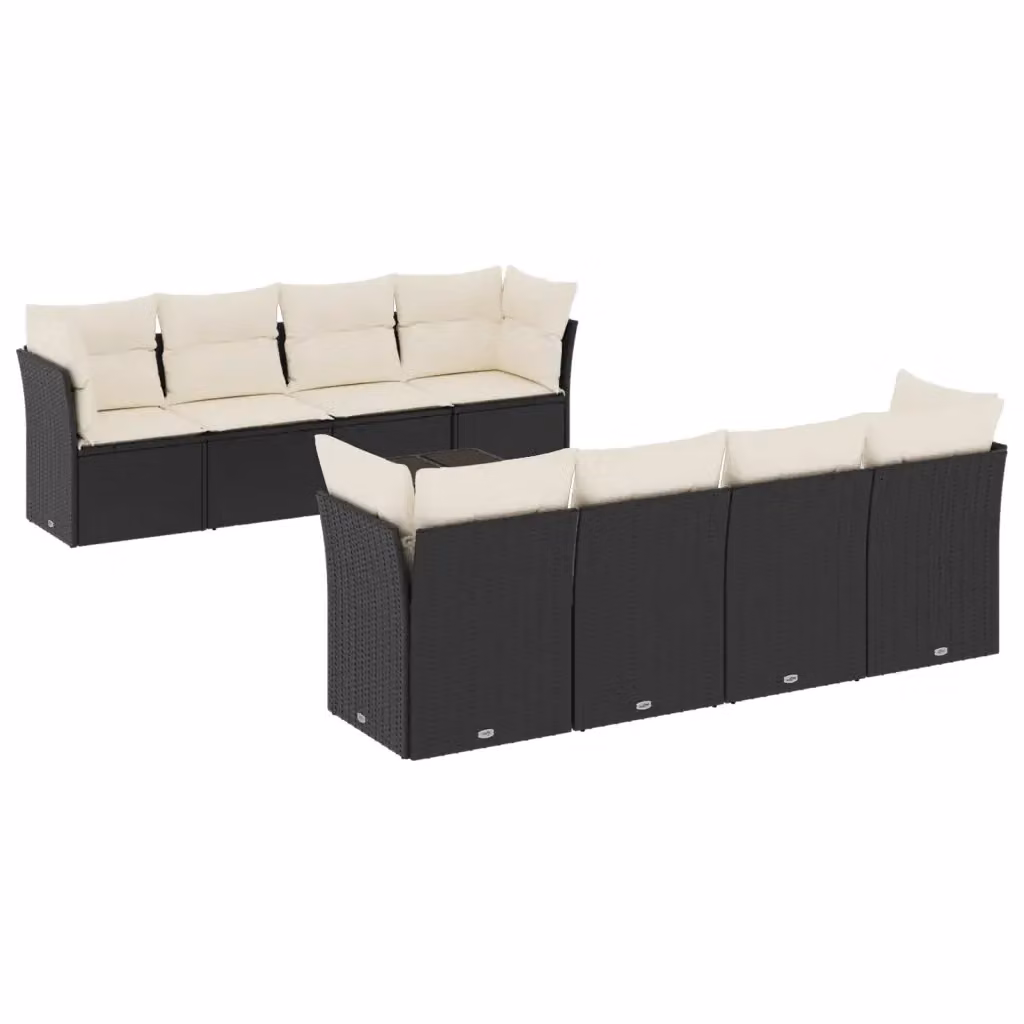 Set Divano da Giardino a L vidaXL 9 pz con Tavolino e Cuscini, Nero e Bianco – 2