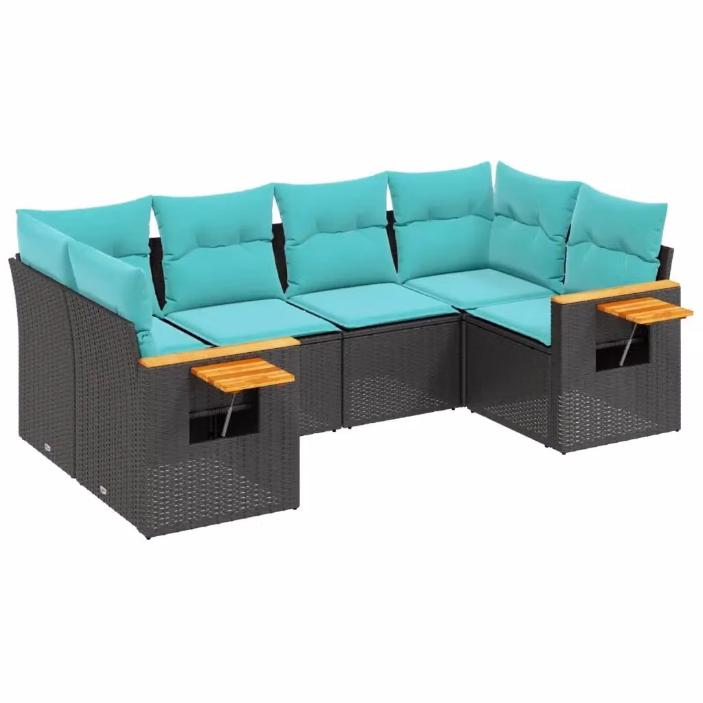 vidaXL Set Divano da Giardino a L in Polyrattan Nero con 6 Cuscini e Tavolino da Esterno – 2