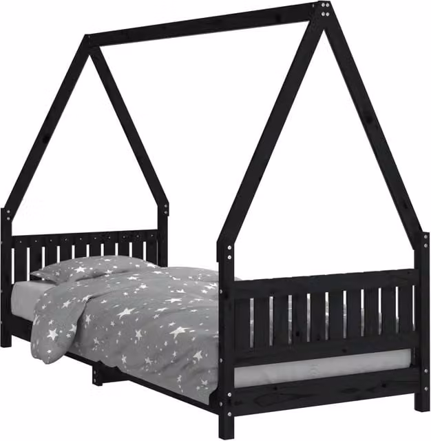 Giroletto per bambini in legno massello di pino nero con struttura a casetta, L/P/H: 200 x 80 x 146 cm