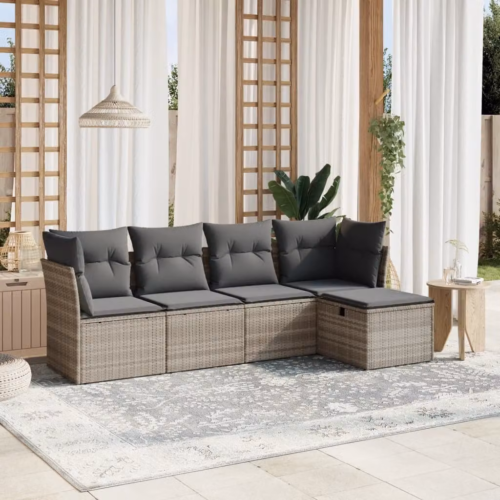 Maison Exclusive - Set Divano da Giardino 5pz con Cuscini Grigio Chiaro Polyrattan