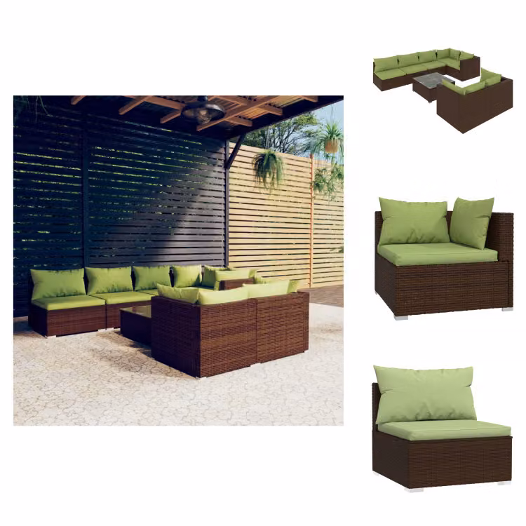 vidaXL set salotto da giardino 8 pezzi con cuscini in poly rattan marrone - Set di mobili da giardino