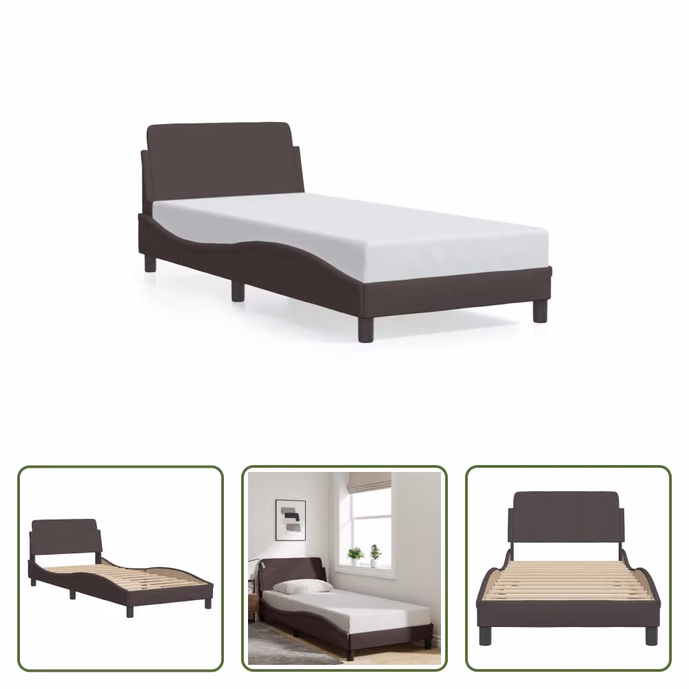 The Living Store Struttura letto con testiera in tessuto marrone scuro 80x200 cm