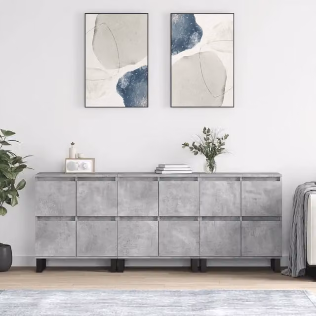 Set di 3 credenze vidaXL in legno e metallo, colore grigio, da appendere alla parete per la tua sala da pranzo – 1