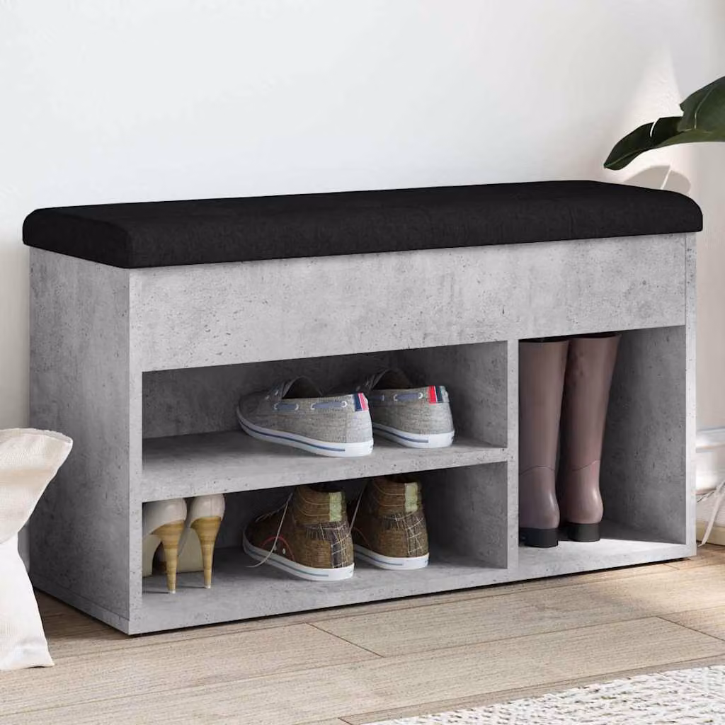 Panca porta scarpe vidaXL moderna in legno e tessuto, Grigio e Nero, L: 82 cm, P: 32 cm, H: 45,5 cm