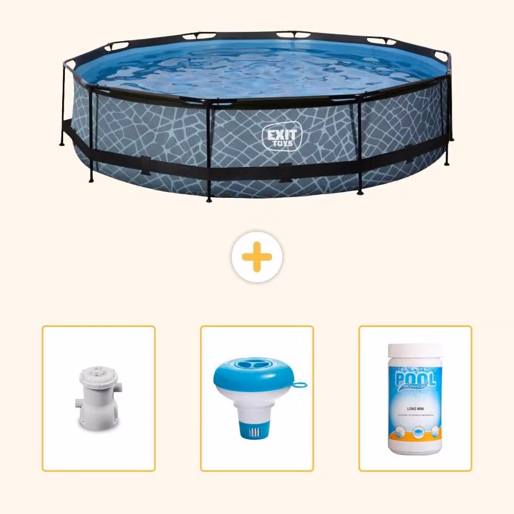 Piscina fuori terra - Design effetto pietra - 360x76 cm - 4 pezzi - SCB89