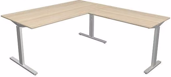 Scrivania Kerkmann Form 2 160x80x70-82 cm con tavolino aggiuntivo 100x60 cm, base a T in alluminio argento, acero
