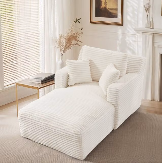 Chaise longue color crema in velluto a coste; divano letto senza montaggio