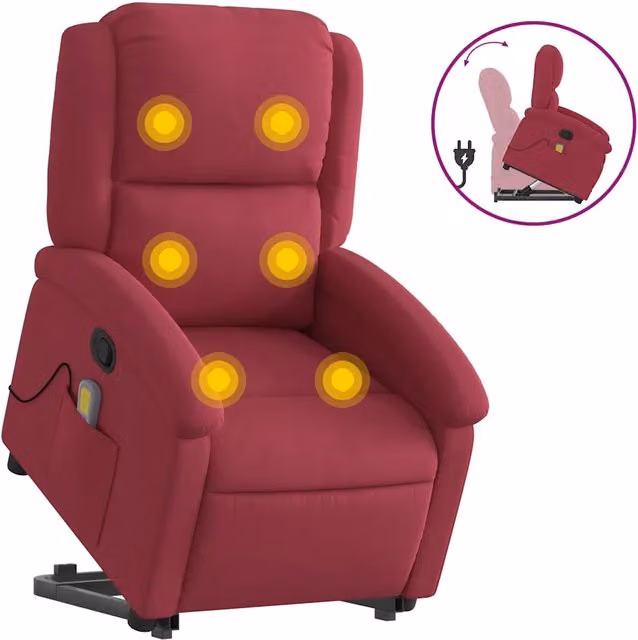 Poltrona | Sedia Relax Alzapersona Massaggio Reclinabile Rosso Vino Velluto