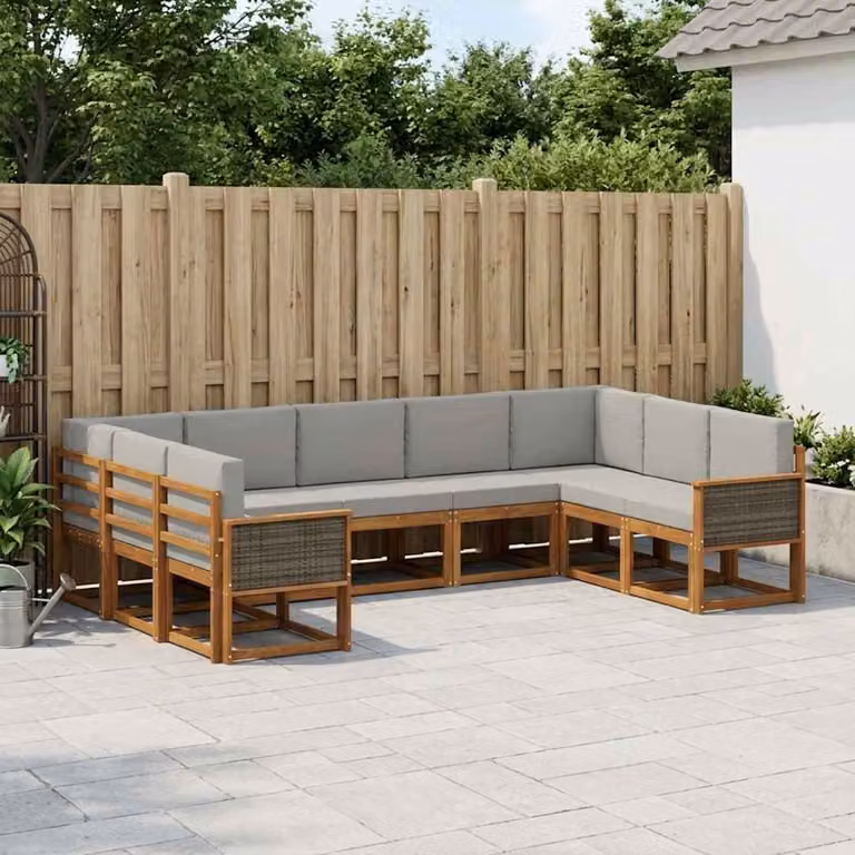 Set di divani da esterno vidaXL 9 pz in legno di acacia con cuscini, beige, grigio e marrone