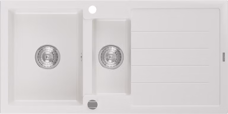 Mexen Andres lavello in granito 1,5 vasca con scolapiatti 1000 x 500 mm, bianco, sifone cromato - 6515101510-20