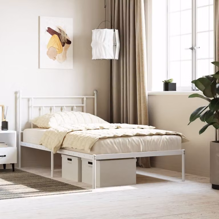 vidaXL Struttura letto con testiera in metallo bianco 107x203 cm - Struttura letto - Telai letto - Struttura letto - Letto singolo