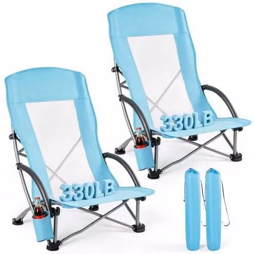 Set di 2 sedie da campeggio pieghevoli Vevor con schienale lungo, colore azzurro, portata massima 150 kg