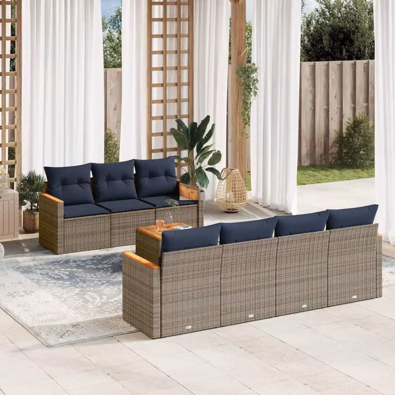 Maison Exclusive - Set di 8 divani da giardino con cuscini, grigio, polyrattan