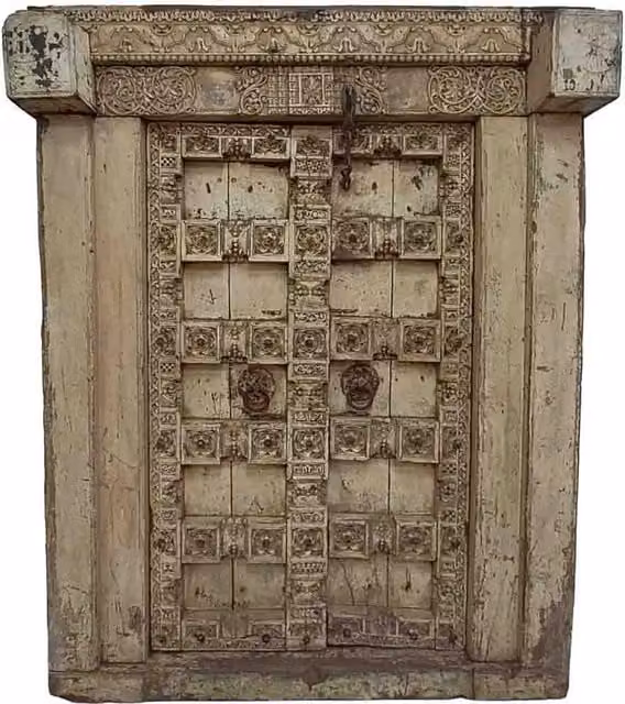 Porta etnica in legno fatta a mano Wanderlust Deco, disponibile nei colori marrone, beige o bianco, L: 159 cm, P: 27 cm, H: 202 cm