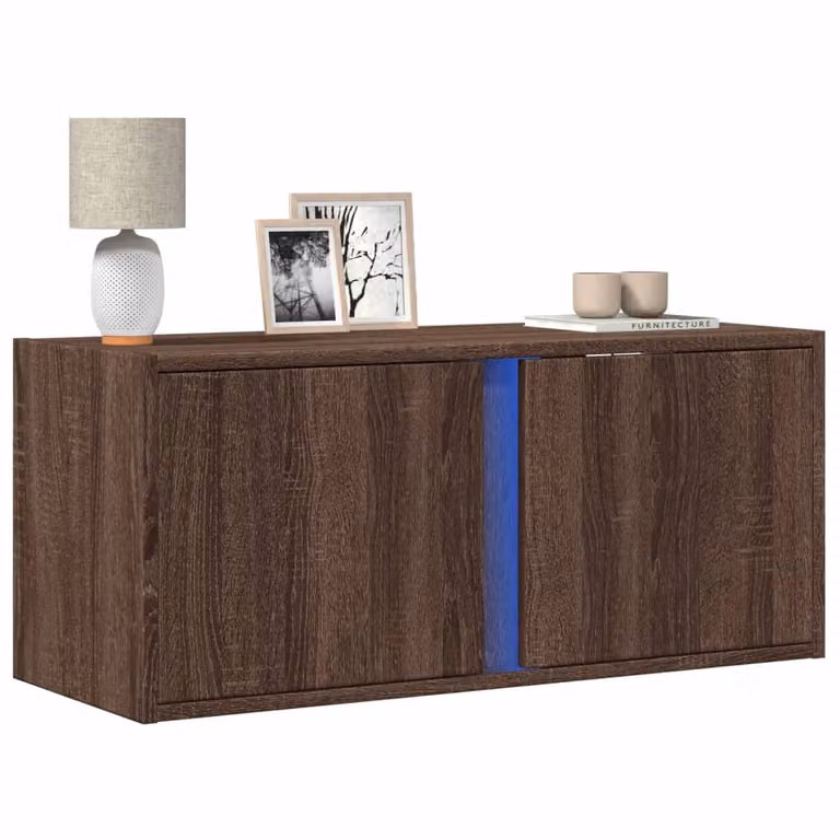Mobile TV a parete vidaXL con luci LED integrate in rovere marrone L 80 cm, P 31 cm, H 35 cm