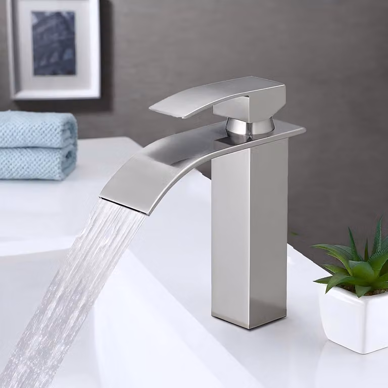 Miscelatore per lavabo a cascata, acciaio inossidabile spazzolato, con controllo della temperatura (acqua calda/fredda), funzionamento silenzioso